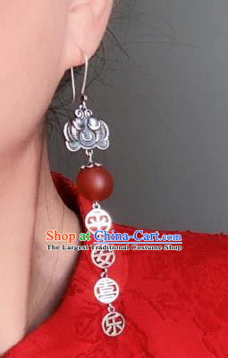 China National Agate Lantern Earrings Traditional Cheongsam Silver Carving Fish Ear Accessories