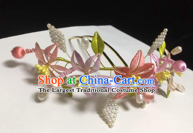 China Traditional Song Dynasty Flowers Hairpin Ancient Imperial Consort Peach Blossom Hair Crown