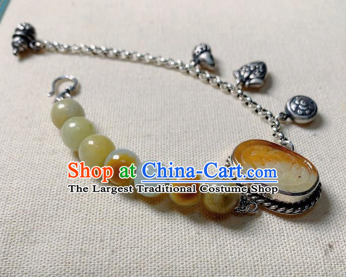 Handmade Chinese Jade Carving Bangle National Bracelet Silver Wristlet Accessories