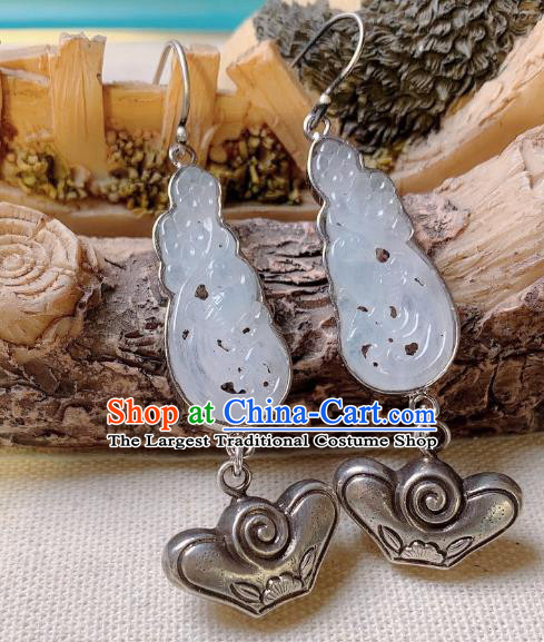 China National White Jade Earrings Jewelry Traditional Cheongsam Silver Ingot Ear Accessories