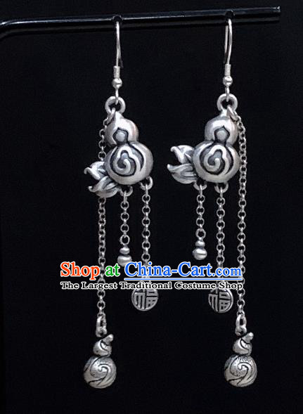 China National Tassel Earrings Traditional Cheongsam Silver Gourd Ear Accessories