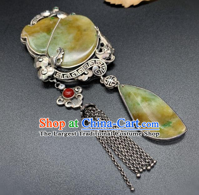 Handmade Chinese Silver Tassel Necklace Accessories National Jadeite Gourd Necklet Pendant