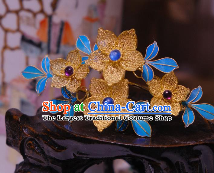 Chinese Traditional Filigree Flowers Hair Crown Hair Jewelry Ancient Qing Dynasty Empress Hairpin