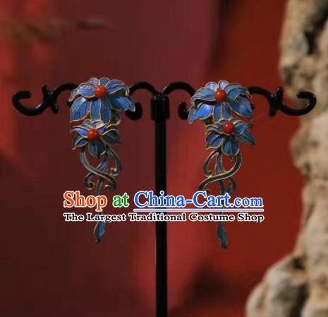 Chinese Cheongsam Ear Accessories Traditional Culture Jewelry Blueing Earrings