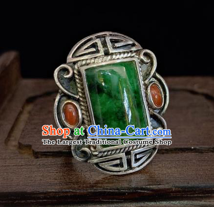 Chinese Handmade Jadeite Ring National Silver Jewelry Circlet