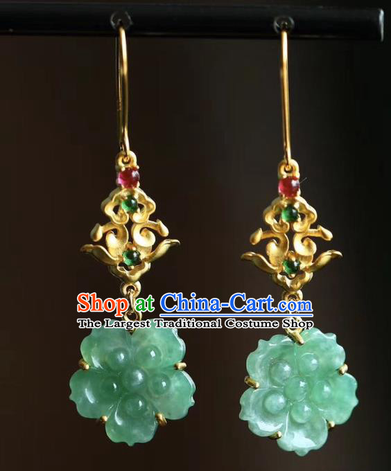 China Traditional Golden Ear Accessories Classical Cheongsam Jade Plum Blossom Earrings