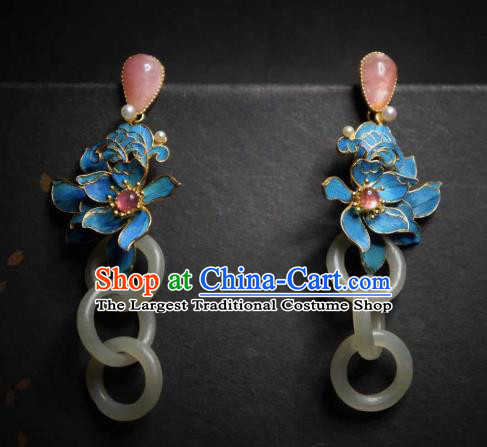 Handmade Chinese Cheongsam Jade Ear Accessories Traditional Culture Jewelry Rose Quartz Earrings