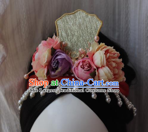 China Traditional Song Dynasty Imperial Consort Hair Crown Ancient Court Woman Flowers Chaplet