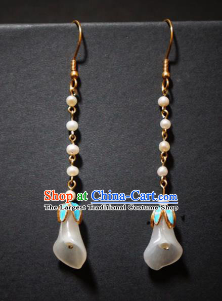 Chinese Traditional Culture Jewelry Ancient Qing Dynasty Court Pearls Ear Accessories Lily Flower Earrings