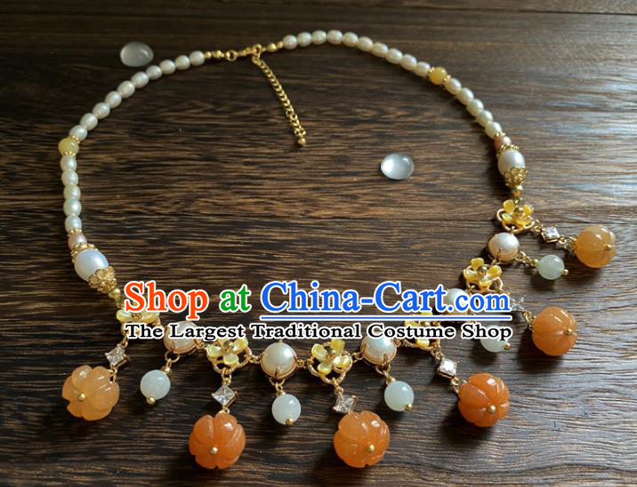 Chinese Traditional Hanfu Agate Pumpkin Necklace Accessories Classical Pearls Necklet Jewelry