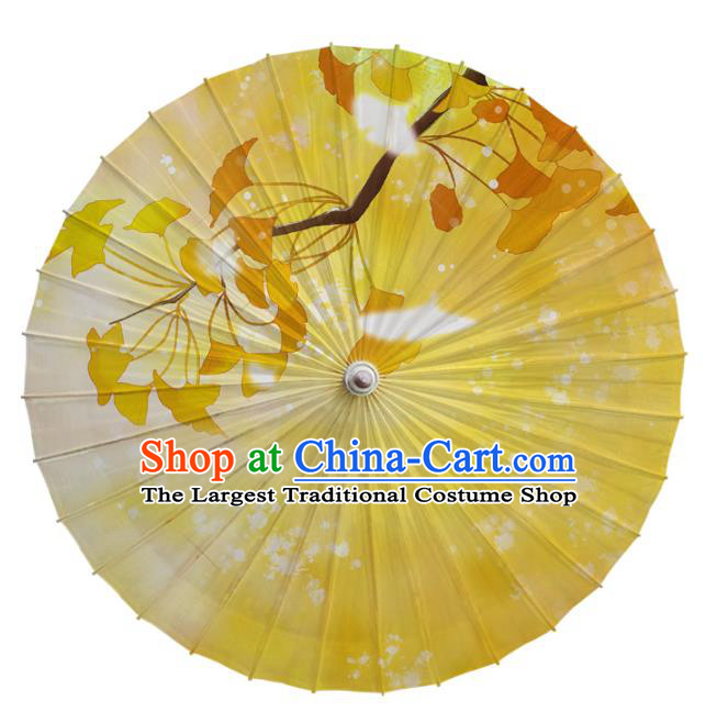 China Traditional Handmade Yellow Oil Paper Umbrella Classical Dance Painting Ginkgo Leaf Umbrella