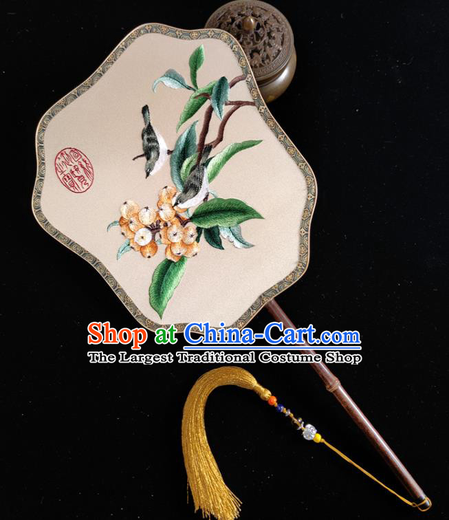 Chinese Traditional Ming Dynasty Palace Fan Handmade Embroidered Silk Fan