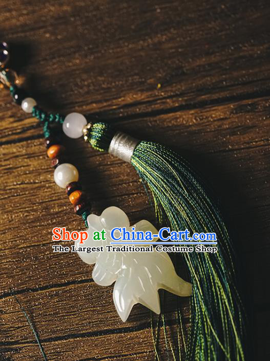 Chinese Classical Cheongsam Brooch Green Tassel Pendant Traditional Jade Goldfish Waist Accessories