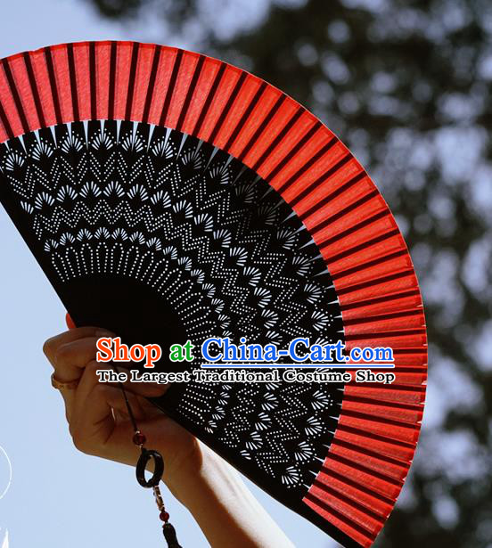 Chinese Traditional Red Silk Fan Bamboo Accordion Handmade Folding Fan