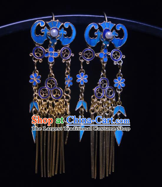 Chinese Cloisonne Bat Earrings Ancient Qing Dynasty Court Ear Accessories Traditional Culture Jewelry