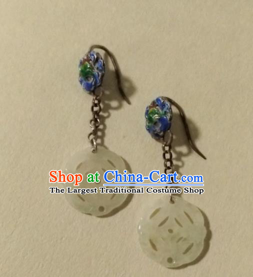 Chinese Traditional Hetian Jade Ear Accessories Handmade Classical Cheongsam Blueing Earrings