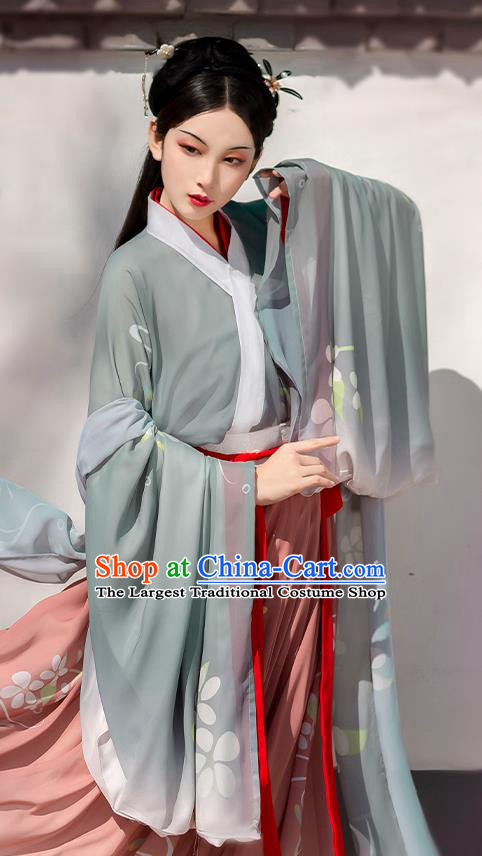 China Traditional Jin Dynasty Royal Princess Historical Costume Ancient Palace Beauty Hanfu Dress Clothing