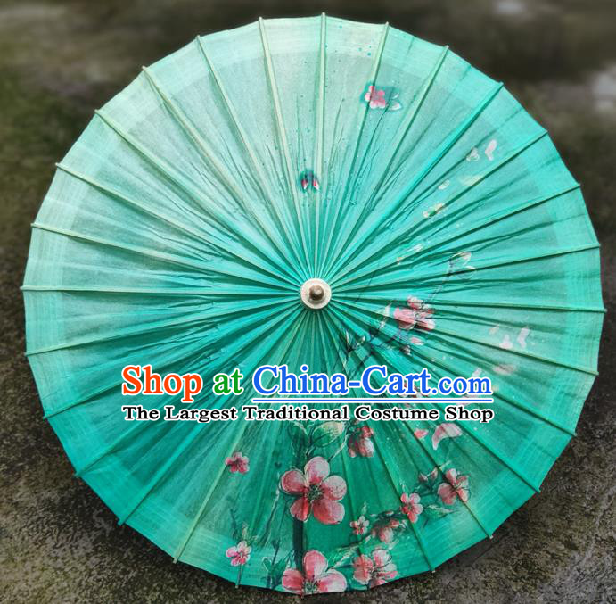 China Traditional Green Oil Paper Umbrella Handmade Classical Painting Peach Blossom Umbrellas