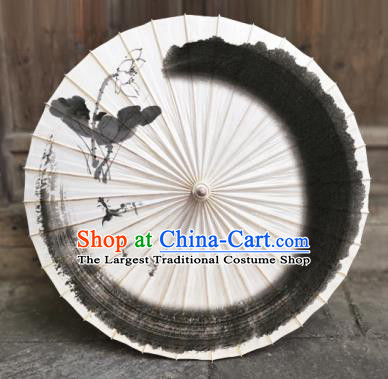 China Handmade Umbrellas Craft Traditional Dance White Oil Paper Umbrella Classical Ink Painting Lotus Umbrellas