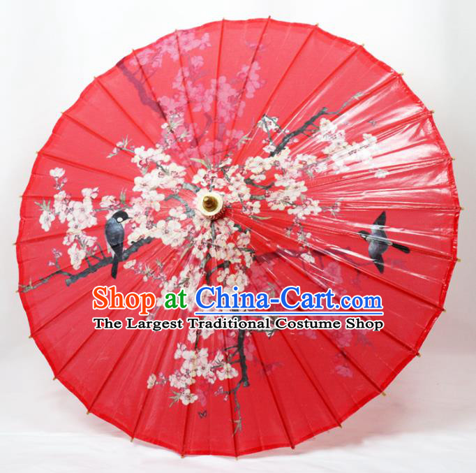 China Traditional Painting Plum Blossom Red Oil Paper Umbrella Handmade Classical Wedding Umbrella