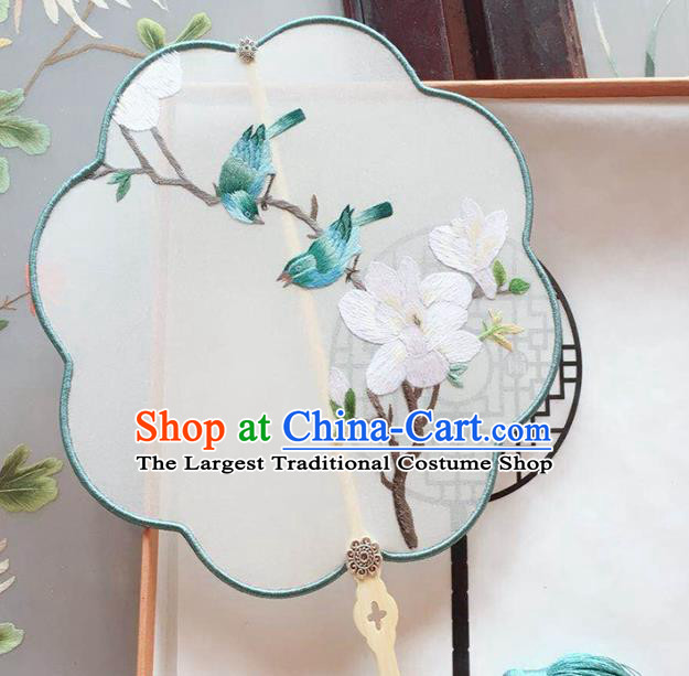 Chinese Traditional Cheongsam Dance Fan Classical Silk Fan Handmade Embroidered Mangnolia Palace Fan