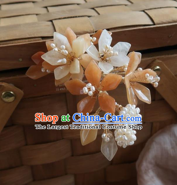 China Handmade Hanfu Mangnolia Hairpin Traditional Ancient Ming Dynasty Pearls Hair Stick