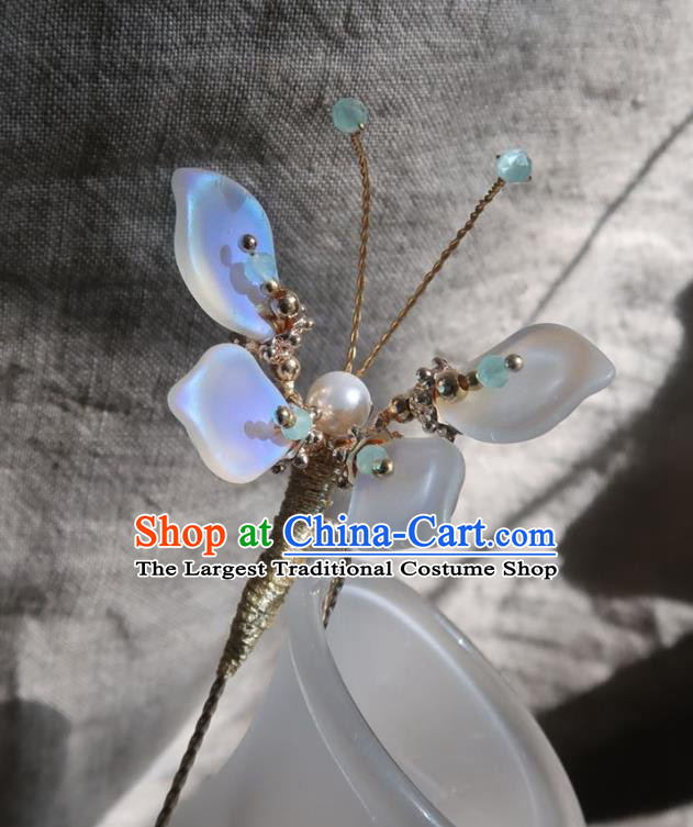 China Handmade Hanfu Moonshine Butterfly Hairpin Traditional Ancient Ming Dynasty Hair Clip