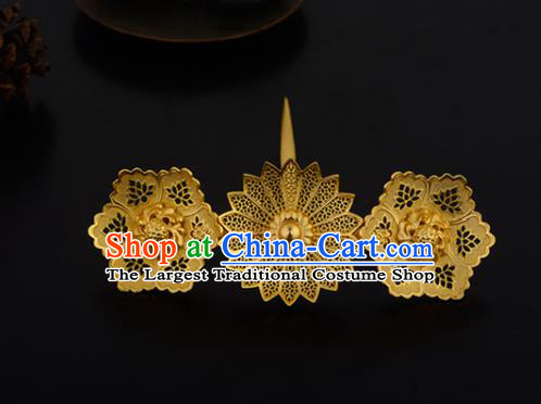 China Ancient Empress Hairpin Handmade Traditional Ming Dynasty Golden Chrysanthemum Hair Stick