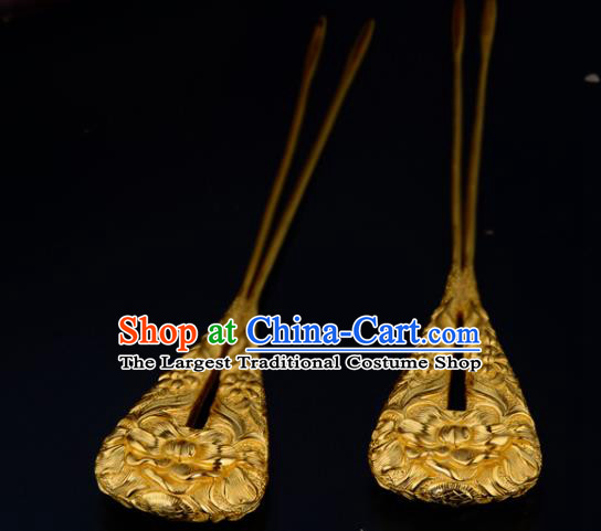 China Ancient Court Lady Hairpin Handmade Traditional Song Dynasty Empress Golden Peony Hair Stick