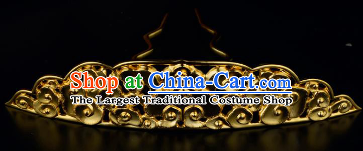 China Ancient Palace Lady Hairpin Handmade Traditional Ming Dynasty Golden Cloud Hair Crown