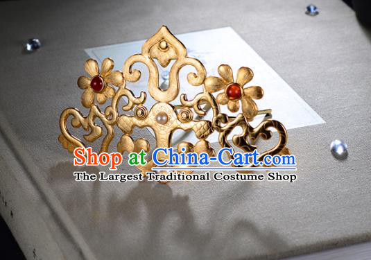 China Ancient Imperial Consort Hairpin Handmade Traditional Ming Dynasty Golden Hair Comb