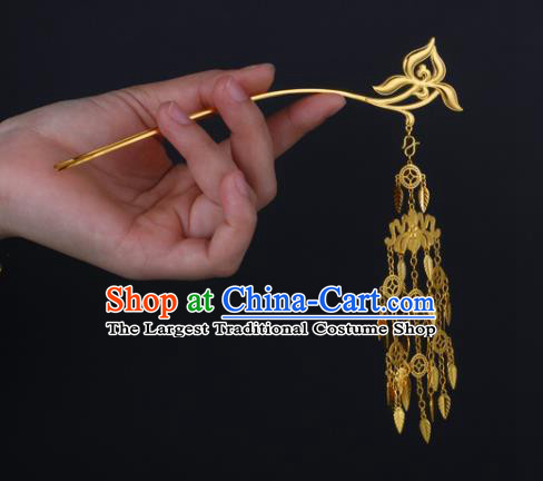 China Ancient Palace Princess Hairpin Handmade Traditional Ming Dynasty Golden Orchid Tassel Hair Stick