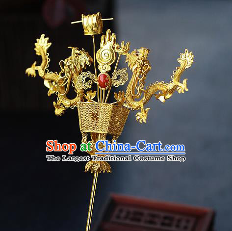 China Ancient King Hairpin Handmade Traditional Ming Dynasty Emperor Golden Dragons Hair Stick