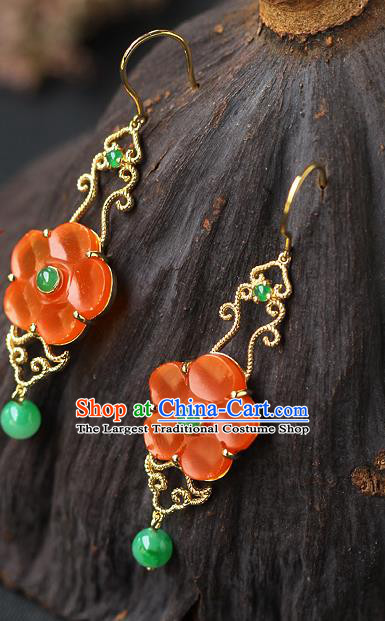 Chinese Traditional Qing Dynasty Earrings Ancient Imperial Consort Agate Plum Ear Accessories