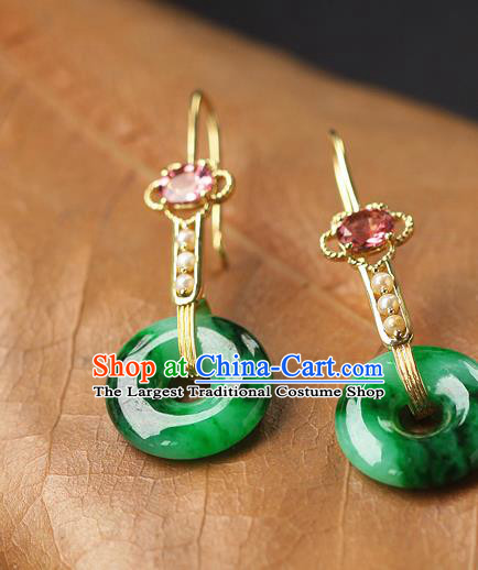 Chinese Traditional Crystal Earrings Ancient Imperial Consort Jade Peace Buckle Ear Accessories