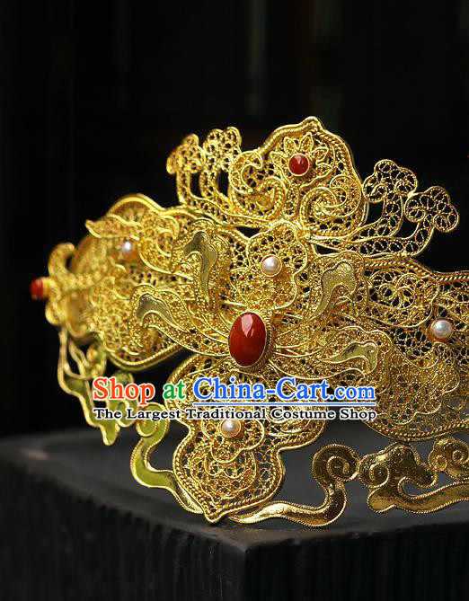 China Ancient Court Woman Gems Hair Jewelry Traditional Ming Dynasty Empress Filigree Hair Crown