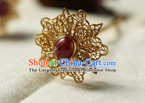 China Ancient Empress Ruby Hair Jewelry Traditional Song Dynasty Palace Filigree Hairpin