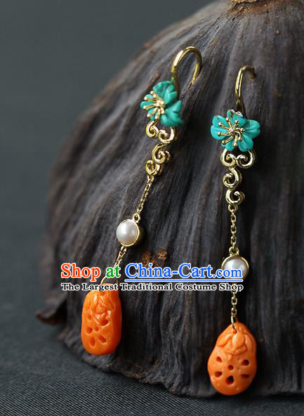 Chinese Handmade Agate Ear Accessories Traditional Cheongsam Kallaite Earrings