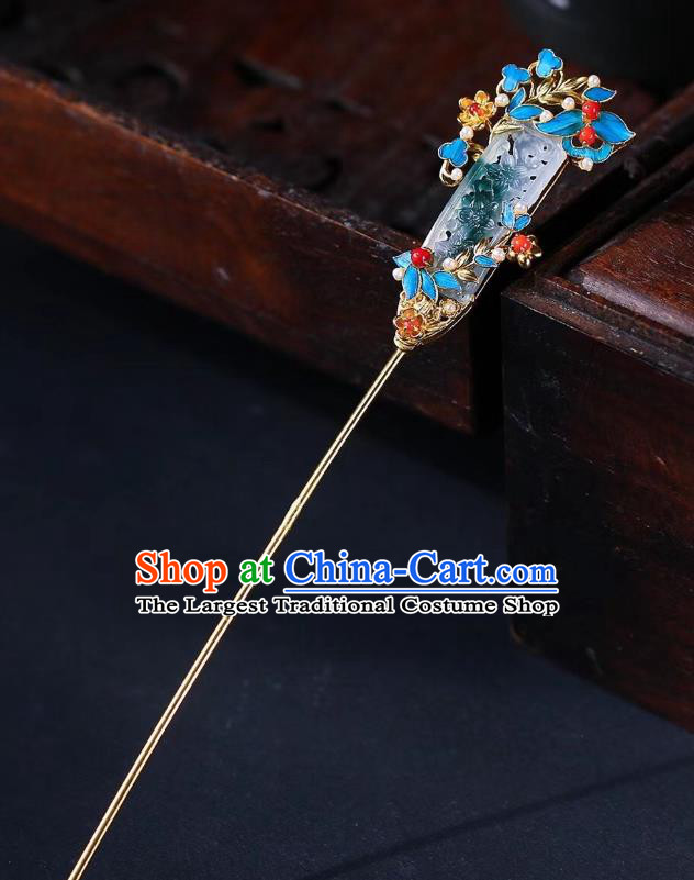 China Traditional Hair Accessories Handmade Jade Carving Hairpin