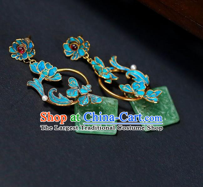 Chinese Handmade Jadeite Carving Ear Accessories Traditional Qing Dynasty Cheongsam Earrings