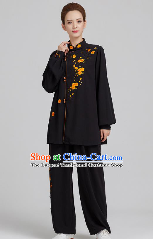 China Tai Chi Clothing Martial Arts Printing Plum Blossom Black Uniforms Kung Fu Costume