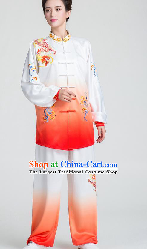 China Martial Arts Clothing Traditional Kung Fu Embroidered Cloud Dragon Red Uniforms