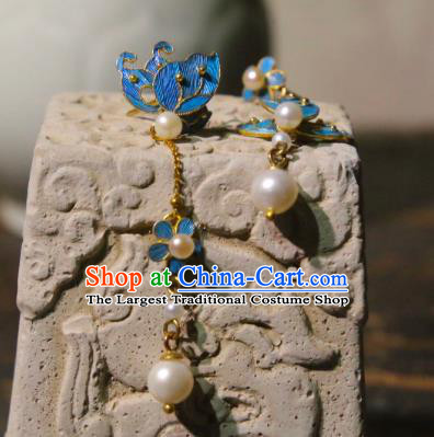 Handmade Chinese Butterfly Plum Ear Accessories Traditional Culture Jewelry Cheongsam Pearls Earrings