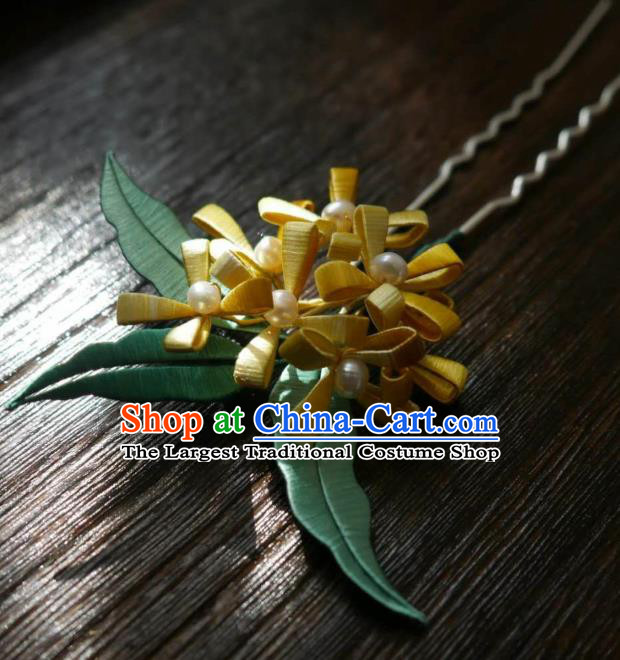 China Traditional Hair Accessories Ming Dynasty Silk Osmanthus Hairpin Handmade Ancient Princess Hair Stick