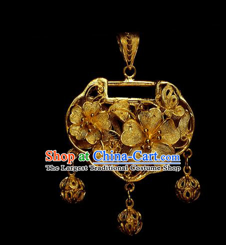 China Traditional Ming Dynasty Necklace Accessories Ancient Princess Golden Necklet Pendant