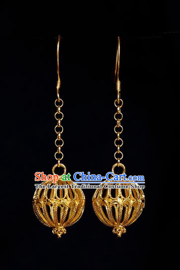 Chinese National Cheongsam Ear Jewelry Traditional Handmade Golden Earrings Accessories