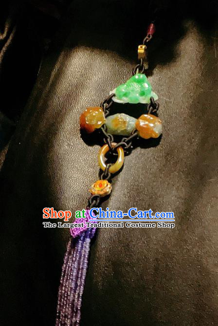 Handmade Chinese National Jadeite Brooch Accessories Traditional Culture Jewelry Cheongsam Purple Beads Tassel Pendant