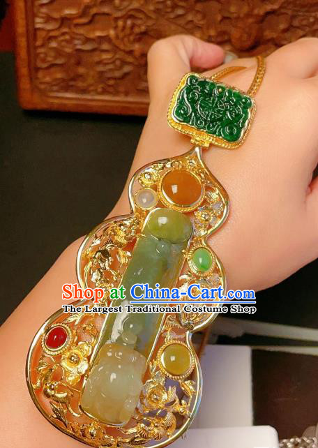 China Traditional Gilding Silver Necklace Accessories Handmade Wedding Jadeite Gourd Necklet Pendant