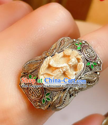 Top Chinese National Carving Beauty Ring Jewelry Traditional Handmade Accessories Silver Circlet