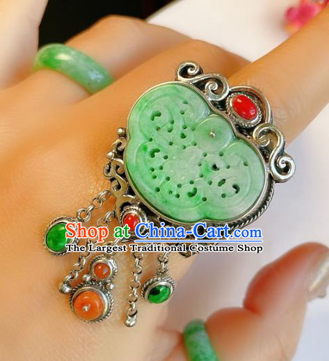 Top Chinese National Silver Tassel Ring Jewelry Traditional Handmade Accessories Jade Circlet